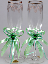 зеленые украшения на свадебные бокалы, купить в интернет-магазине