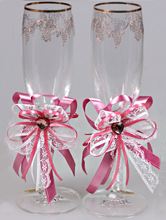 розовые украшения на бокалы жениха и невесты, купить, фото, интернет-магазин