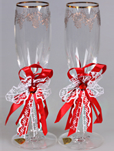 красные украшения на свадебные бокалы  жениха и невесты, купить, интернет-магазин