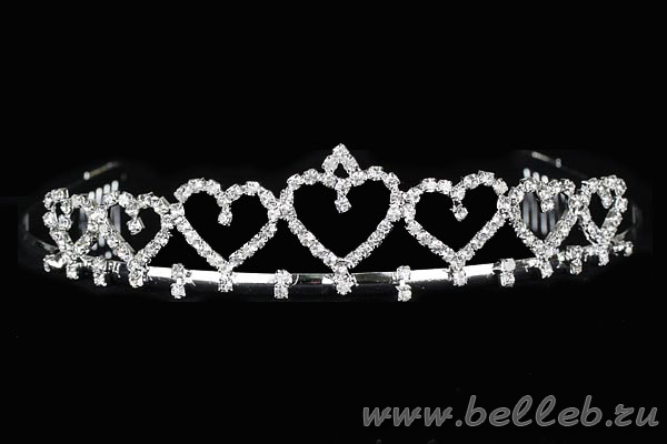невысокая, но широкая диадема (тиара, корона) серебристого цвета в свадебную прическу   №106