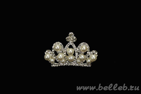 маленькая  диадема (тиара, корона) серебристого цвета с жемчугом и стразами №74