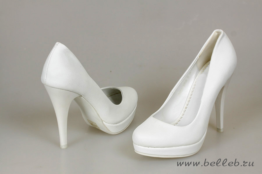 белые туфли на свадьбу на небольшой платформе и высоком каблуке №222