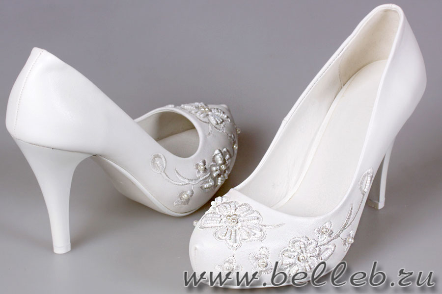 свадебные туфли с жемчужинами на высоком каблуке №82