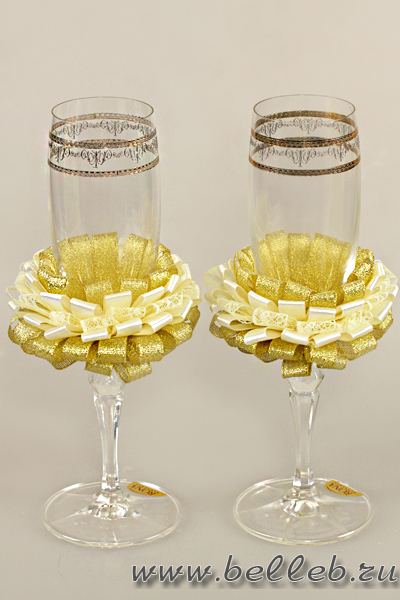  бокалы на свадьбу для молодоженов с золотистым украшением ручной работы на ножке № 30039 