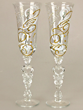 прозрачные свадебные бокалы на свадьбу, фужеры для жениха и невесты с бело-золотистым рисунком