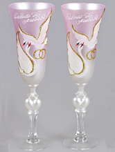 бело-розовые свадебные бокалы на свадьбу с лебедями, цены, фото, москва