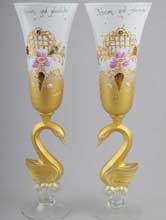 бело-золотистые свадебные бокалы на свадьбу с ножкой в виде лебедя, фото, цены, москва