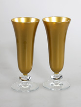 купить золотистые свадебные фужеры для шампанского на низкой ножке, фото, каталог