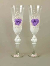  свадебные бокалы ручной работы молочного, розового и фиолетового цвета, фото